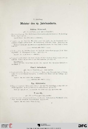 I. Abteilung. Meister des 19. Jahrhunderts (Nr. 1-397)