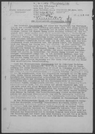 Oberensingen-Hardt mit Zizishausen: Visitationsbericht mit Pfarrbericht 1954