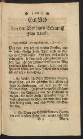 Ein Lied von der lebendigen Erkentniß Jesu Christi.