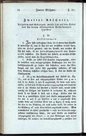 Zweiter Abschnitt. Aufgaben und Uebungen, welche sich auf den Hebel und die davon abhängenden Erscheinungen beziehen.