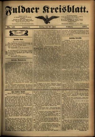 Erste Ausgabe vom Freitag, den 28. Juni 1907.