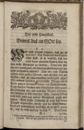 Das erste Hauptstück, Beweis, daß ein Gott sey.