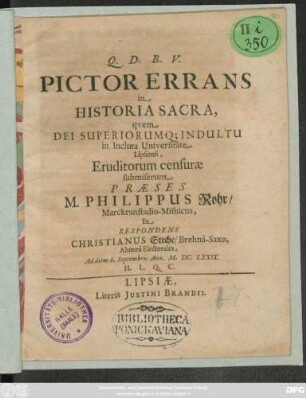 Pictor Errans in Historia Sacra