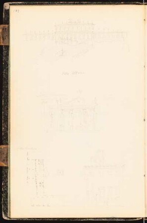 Skizzenbuch: Villa Albani, Rom und Villa Medici, Poggio a Caiano (?): Ansichten, Grundriss