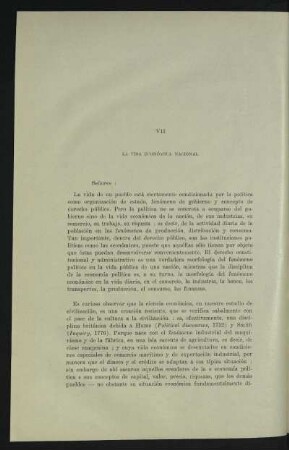 VII - La vida económica nacional