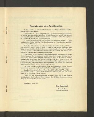 Bemerkungen des Aufsichtsrates.