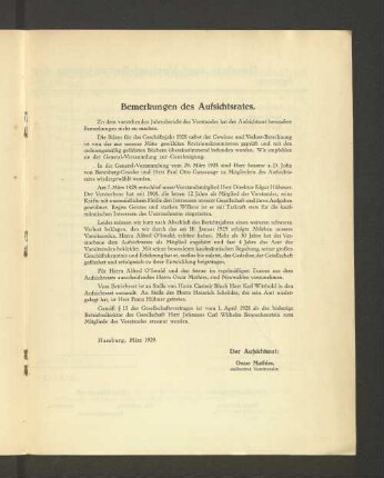 Bemerkungen des Aufsichtsrates.