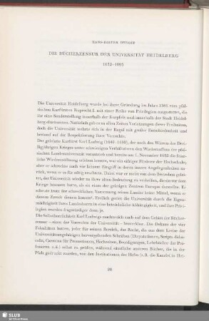 Die Bücherzensur Der Universität Heidelberg 1652–1693