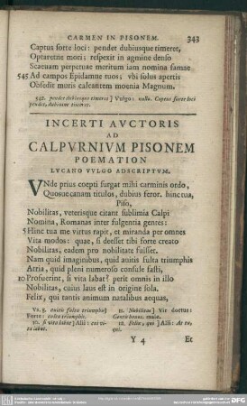 Incerti Auctoris Ad Calpurnium Pisonem Poemation Lucano Vulgo Adscriptum