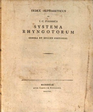 Index alphabeticus in I. C. Fabricii systema Rhyngotorum