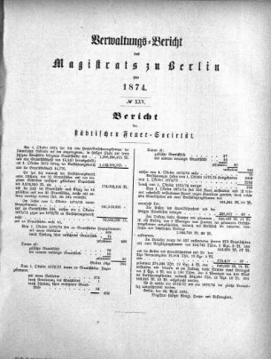No. XXV. Bericht der städtischen Feuer-Societät