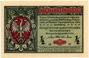 Geldschein, 1/2 Polnische Mark, 1917