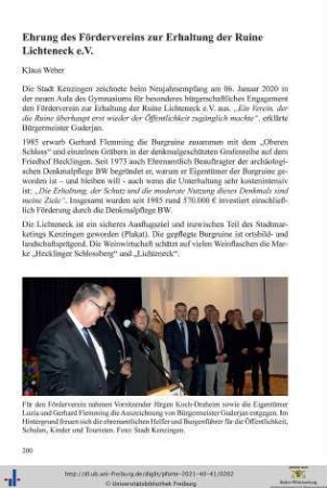 Ehrung des Fördervereins zur Erhaltung der Ruine Lichteneck e.V.