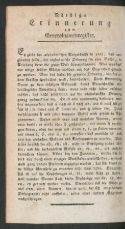 Nöthige Erinnerung zum Generalnamenregister