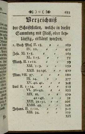 Verzeichniß der Schriftstellen, welche in dieser Sammlung mit Fleiß, oder beyläuffig, erkläret werden.