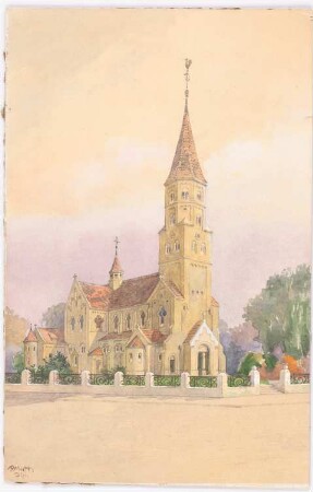 Herz-Jesu-Kirche (mit Vikarie), Heeren-Werve: Perspektivische Ansicht