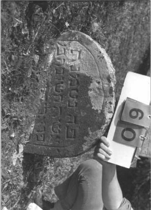 Grabstein 60 (Index: 100008850) Zustand: tief eingesunken Maße HxBxT: 33x52x10 cm: Grabstein 60