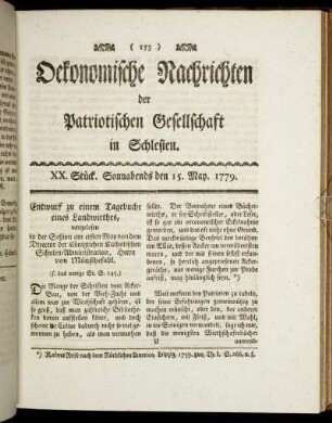 XX. Stück. Sonnabends den 15 May. 1779.