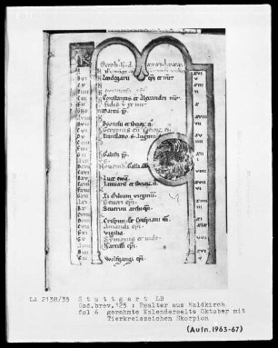 Psalter aus Waldkirch bei Freiburg — Tierkreiszeichen Skorpion, Folio 6recto