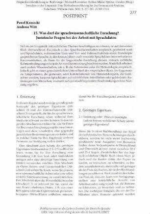 Was darf die sprachwissenschaftliche Forschung? Juristische Fragen bei der Arbeit mit Sprachdaten