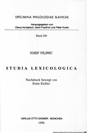 Studia lexicologica