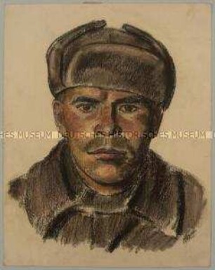 Porträt eines russischen Soldaten mit Wintermütze