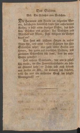 Das Siebente. Mel. Ein Mädchen oder Weibchen.