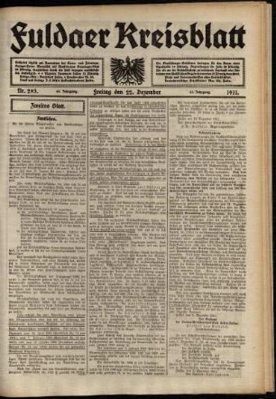 Zweite Ausgabe vom Freitag, den 22. Dezember 1911.