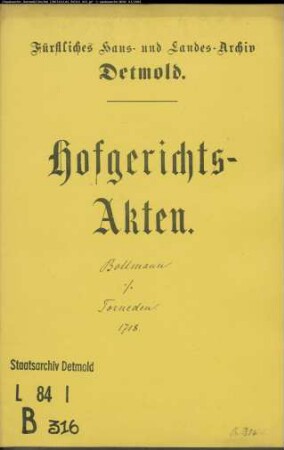 Bollmann, Müllers Witwe zu Berlebeck gegen Hans Kord Torneden (Darneden) und Franz Benkelberg, Bauerrichter in Berlebeck
