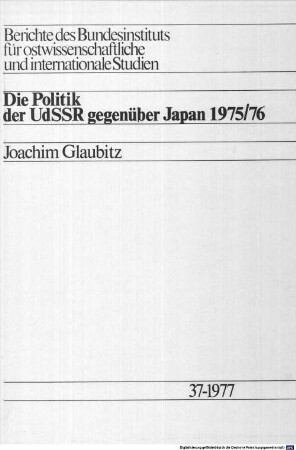 Die Politik der UdSSR gegenüber Japan 1975/76