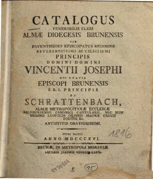 Catalogus venerabilis cleri Dioecesis Brunensis, 1816