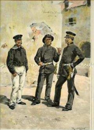 Uniformdarstellung, Steuermann, Pilot und Quartiermeister der Marine, Österreich, 1856. Tafel 92 aus: Ottenfeld/Teuber: Die österreichische Armee.