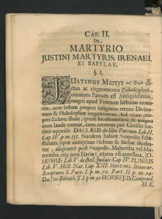 Cap. II. De Martyrio Iustini Martyris. Irenaei. Et Babylae.