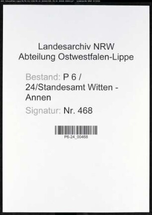 Heiratsregister Standesamt Witten-Annen