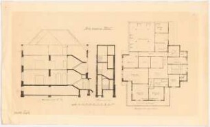 Umbau eines Landhauses Monatskonkurrenz Februar 1933: Grundriss Dachgeschoss, Querschnitt, Querschnitt des Treppenhauses; Maßstabsleiste