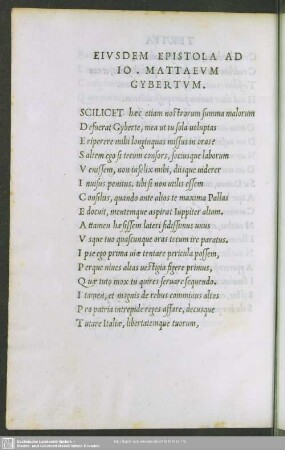 Eiusdem Epistola Ad Io. Mattaeum Gybertum