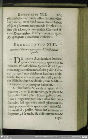Exercitatio XLII. Quomodo substantiae & accidens distincte sint concipienda