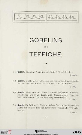Gobelins und Teppiche (Nr. 67-80)