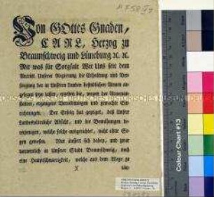 Verordnung von Karl I. Herzog von Braunschweig und Lüneburg über die Armenfürsorge