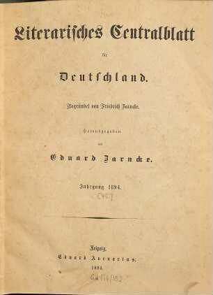 Literarisches Zentralblatt für Deutschland. 45. 1894
