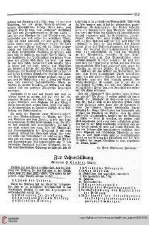N.F. 5.1925: Zur Lehrerbildung