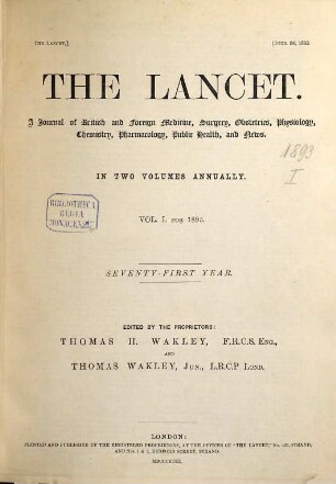 The lancet. 1893, Vol. 1