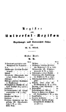 Register zum Universal-Lexicon der Erziehungs- und Unterrichtslehre