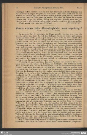 Warum werden keine Stereoskopbilder mehr angefertigt