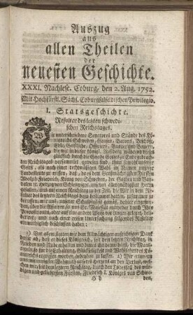 XXXI. Nachlese. Coburg, den 2. Aug. 1752.
