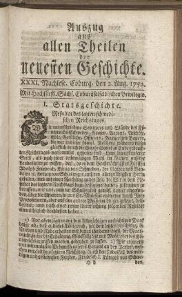 XXXI. Nachlese. Coburg, den 2. Aug. 1752.