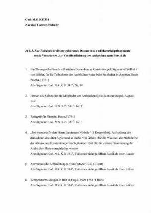 3: Zur Reisebeschreibung gehörende Dokumente und Manuskriptfragmente sowie Vorarbeiten zur Veröffentlichung der Aufzeichnungen Forsskåls