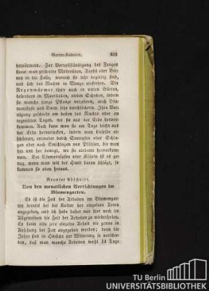 Neunter Abschnitt. Von den monatlichen Verrichtungen im Blumengarten.