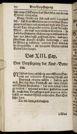 Das XIII. Cap. Von Verpflegung der Kind-Betterin