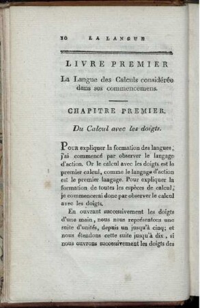 Livre Premier. La Langue des Calculs considérée dans ses commencemens.